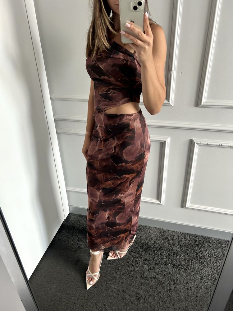 Asos sukienka długa tiul wąska brązowa r. 36 S