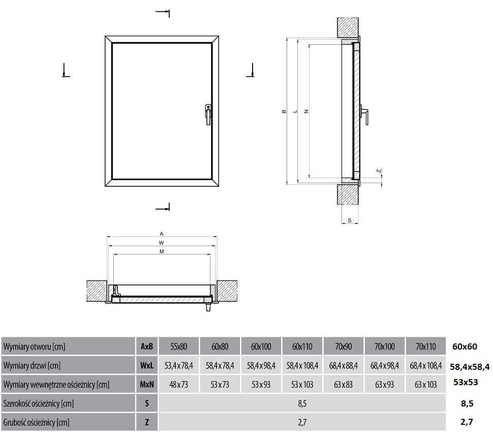 Drzwiczki strychowe kolankowe Fakro DWK 60x60 drzwi drewniane nowe