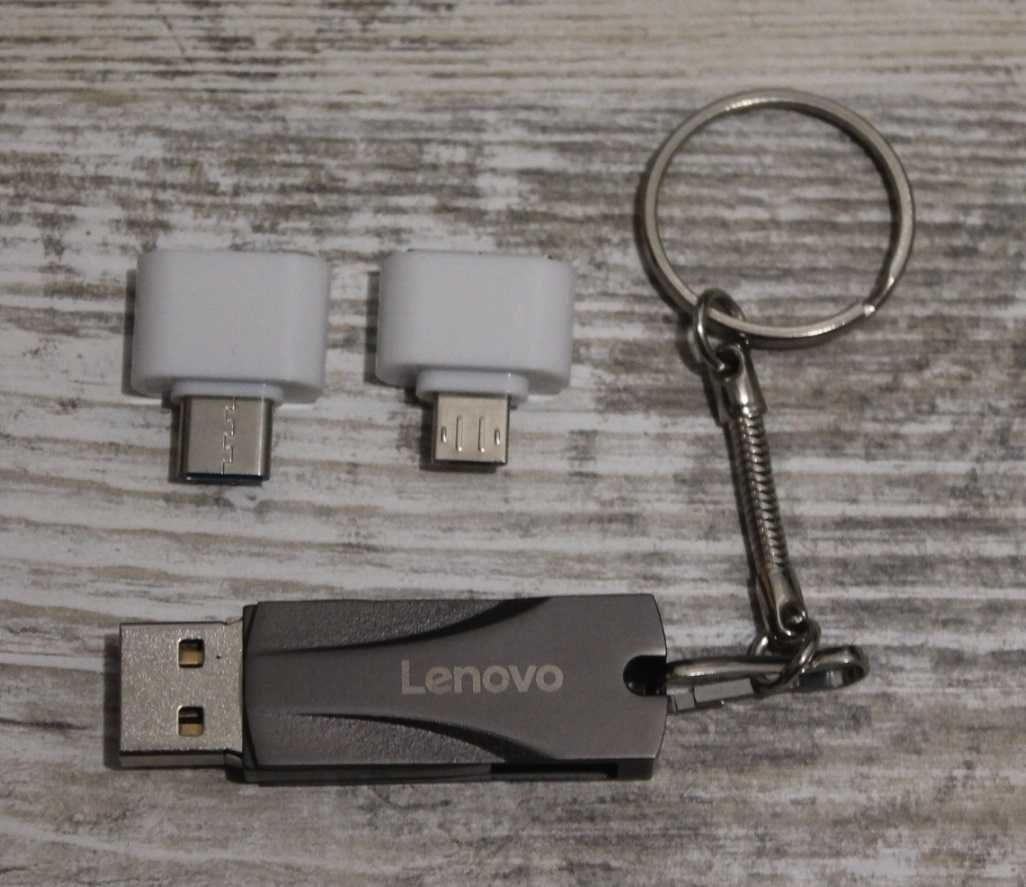 Флешка Lenovo 2 тб. два переходника Type-C + MicroUSB.