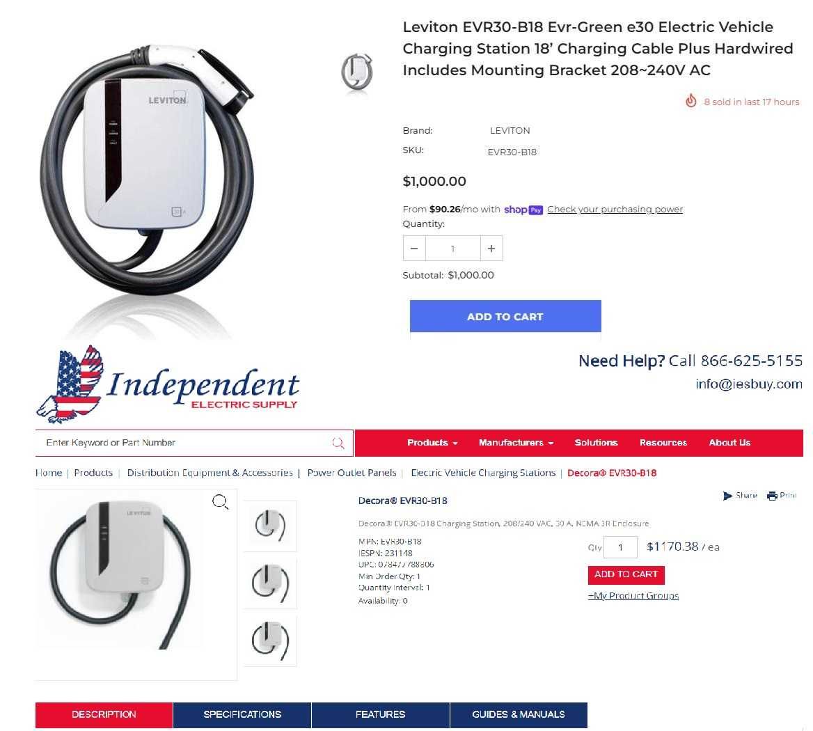 Зарядна станція LEVITON до електромобілів з Америці (J1772 30A)