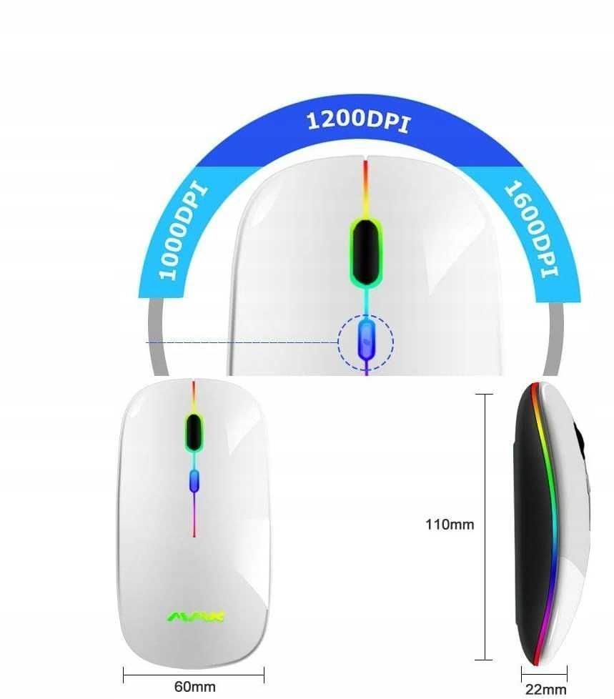 Bezprzewodowa mysz myszka bluetooth silver świecąca USB