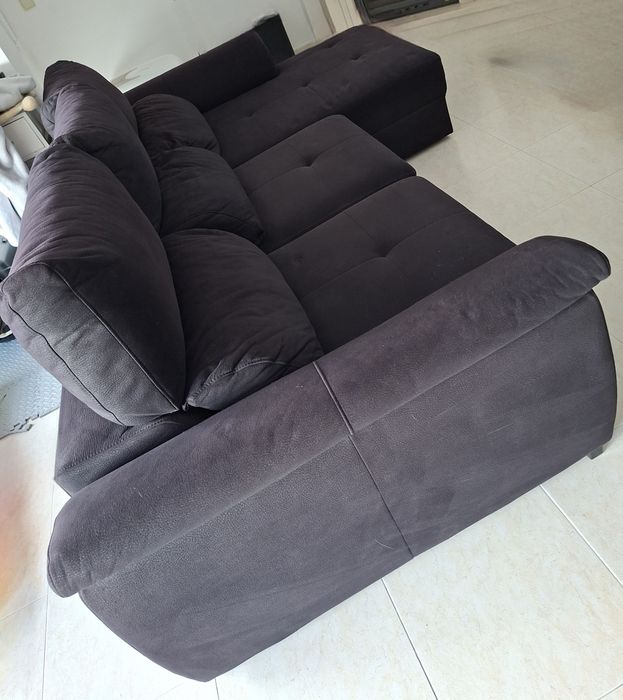 Sofá Preto 4 Lugares Chaise Longue BENSON