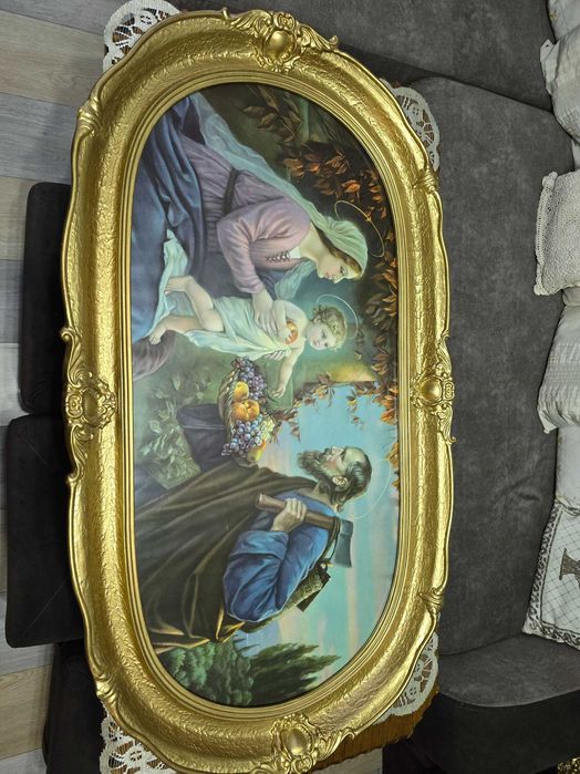 Obraz religijny Świętej Rodziny z lat 50 XX wieku,