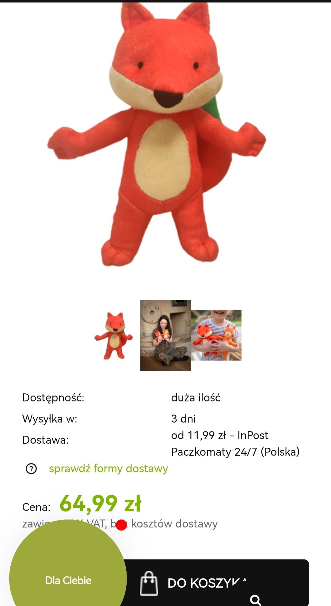 Plecaczek lisek lassig ogon uszy i maskotka lisek Antek