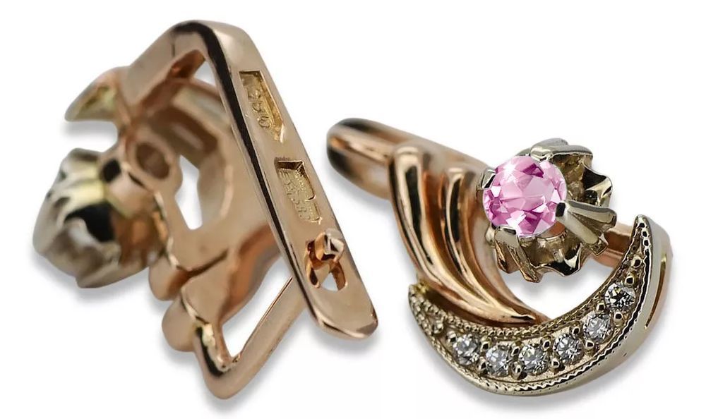 Kolczyki z 14k różowego złota z ametystem i brylantami ved093rw-am Wr