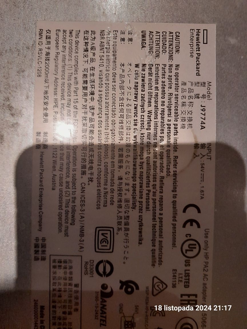 Przełącznik sieciowy switch HP Aruba 2530-8G PoE J9774A