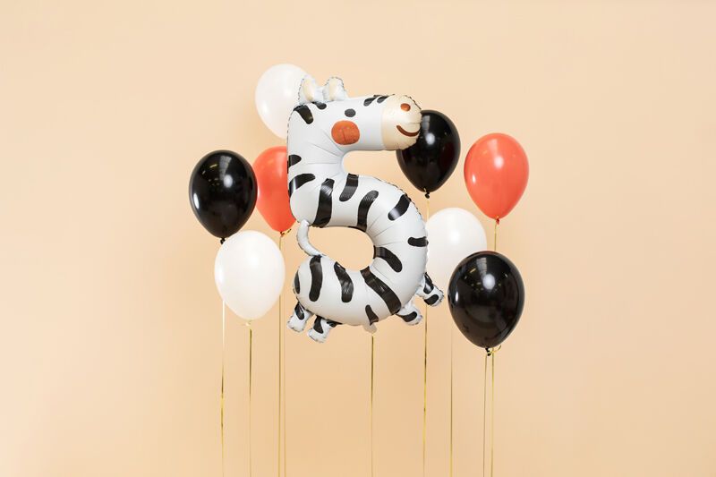 Balon foliowy Cyfra 5 - Zebra, 68x98 cm, mix