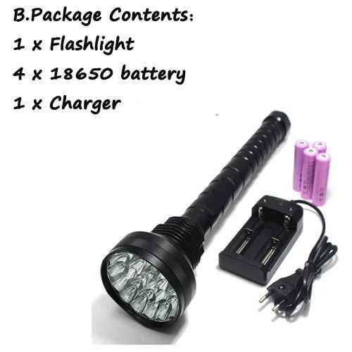 Lanterna led - 8000 lm - 15x cree-t6- caça ao javali