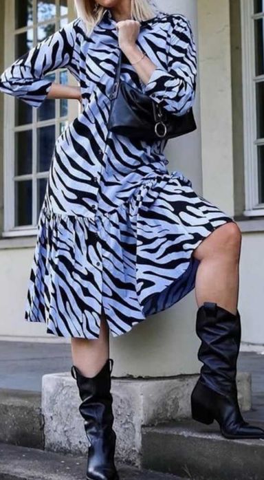 Zara sukienka koszulowa ze zwierzęcym pintem z kieszeniami