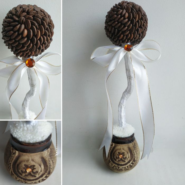 Топіарій кавове дерево паряща чашка кавова новий рік ялинка монети ка