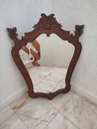 Espelho biselado antigo, moldura em madeira de Carvalho maciça