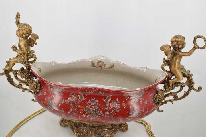 Ogromna Patera Pałacowa - Porcelana + Brąz - Czerwona - Anioły Amory