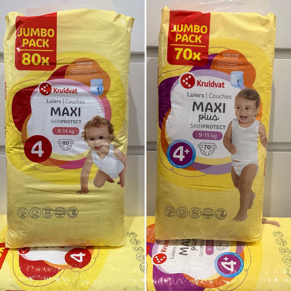 Підгузки памперси Kruidvat skin protect 4р (48, 80), 4+р (70), 6р (54)
