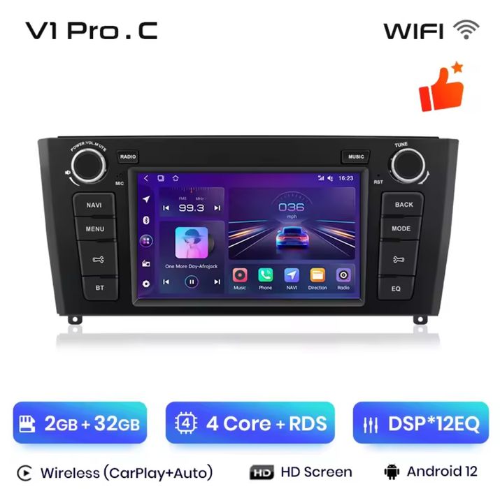 Rádio Android BMW Série 1 E81 E82 E87 E88 Carplay GPS 2/32GB BT Canbus