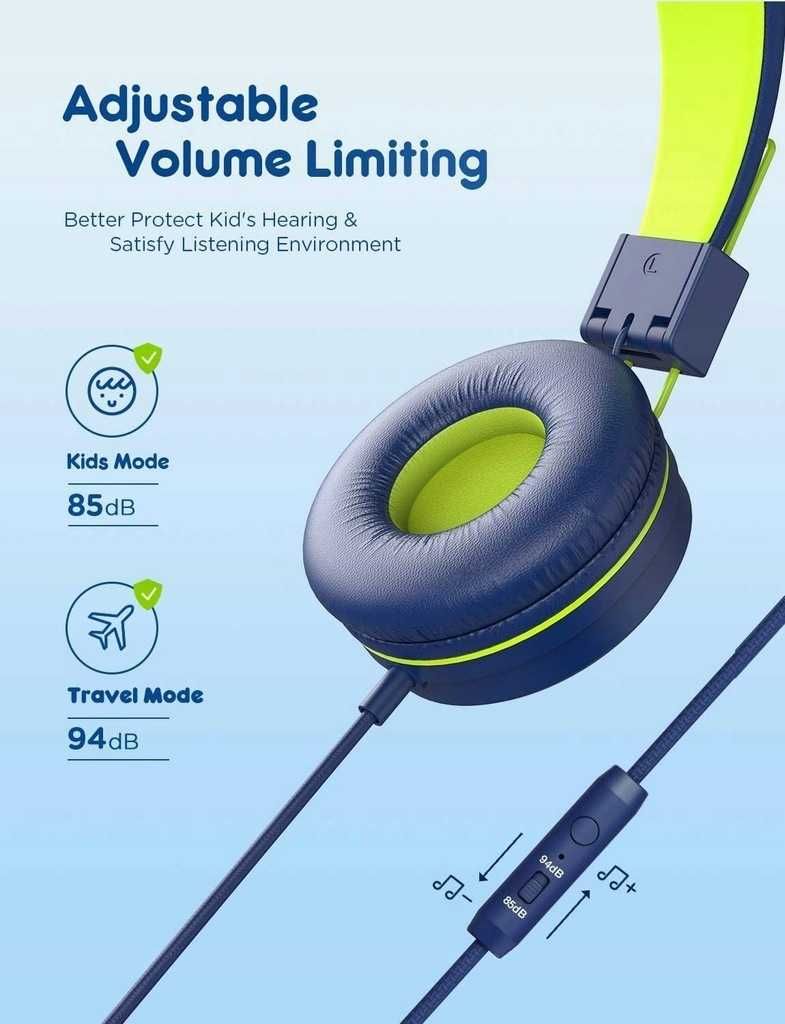 iClever IC-HS14 słuchawki nauszne dla dzieci 85/94 dB składane