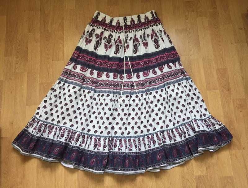 Długa biała rozkloszowana spódnica L XL Bonprix 100% bawełna boho folk