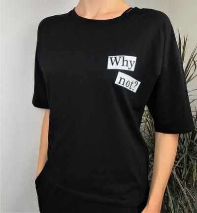 Оверсайз футболка жіноча з принтом "why not?" в асортименті
