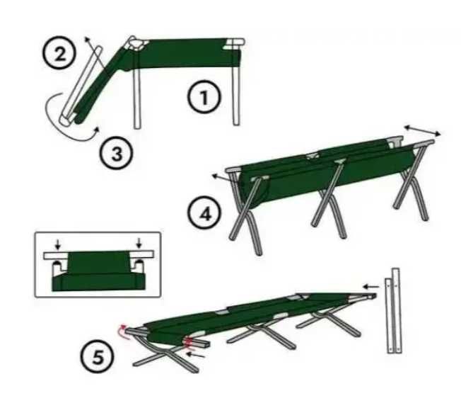 Ліжко туристичне військове розкладне Bonro.  Cіре, чорне і зелене.