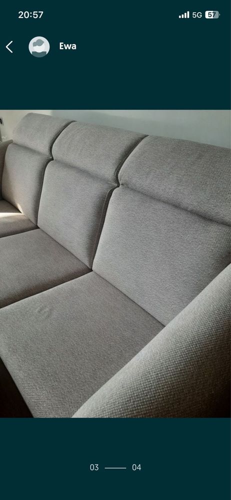 Nowa sofa rozkładana do spania, zagłówki regulowane, beżowa, podnóżek