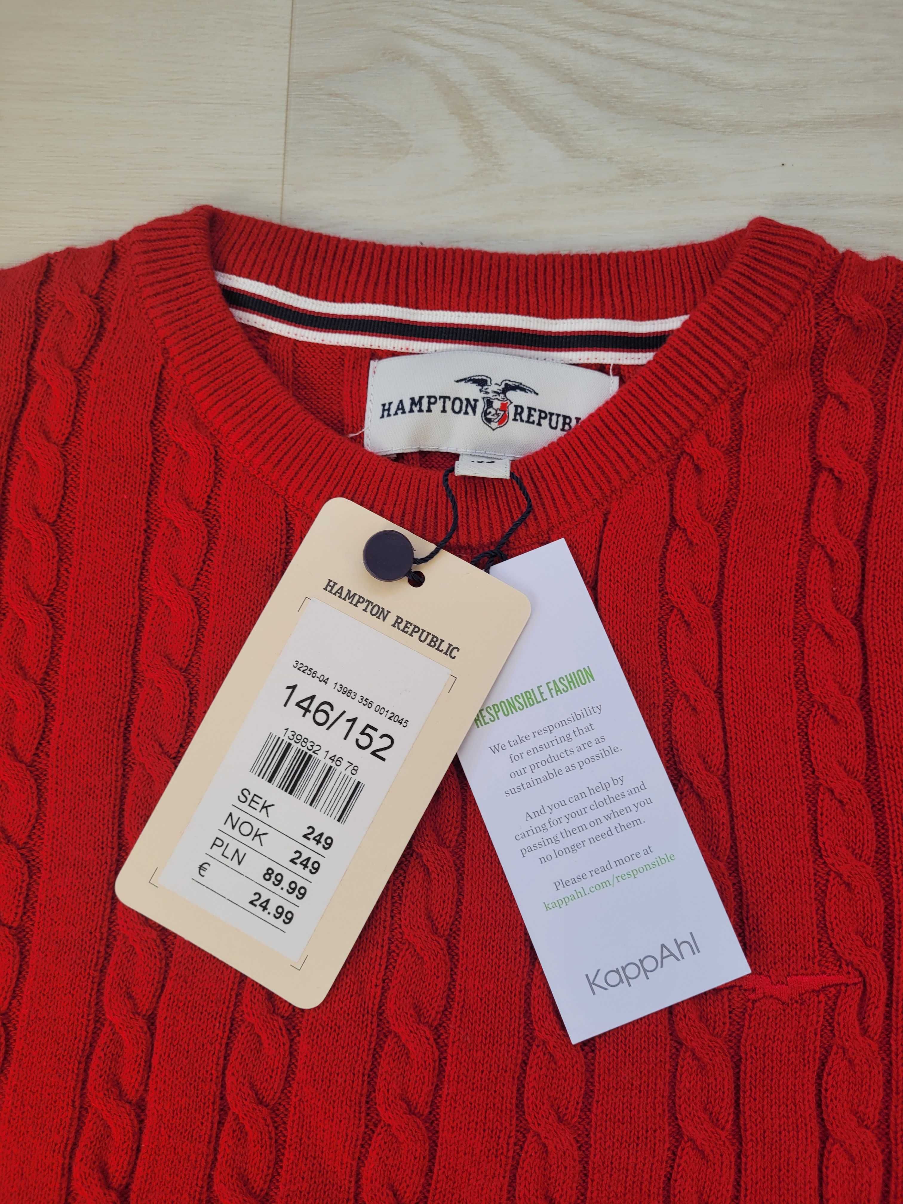 czerwony sweterek warkoczowy wzór bawełna Kappahl 146/152 Nowy z metką
