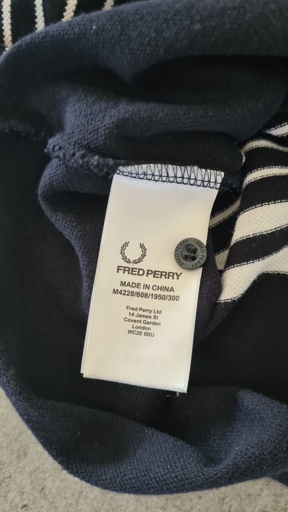 Polówka Koszulka Polo Fred Perry.  Granatowo Białe paski. Rozmiar S