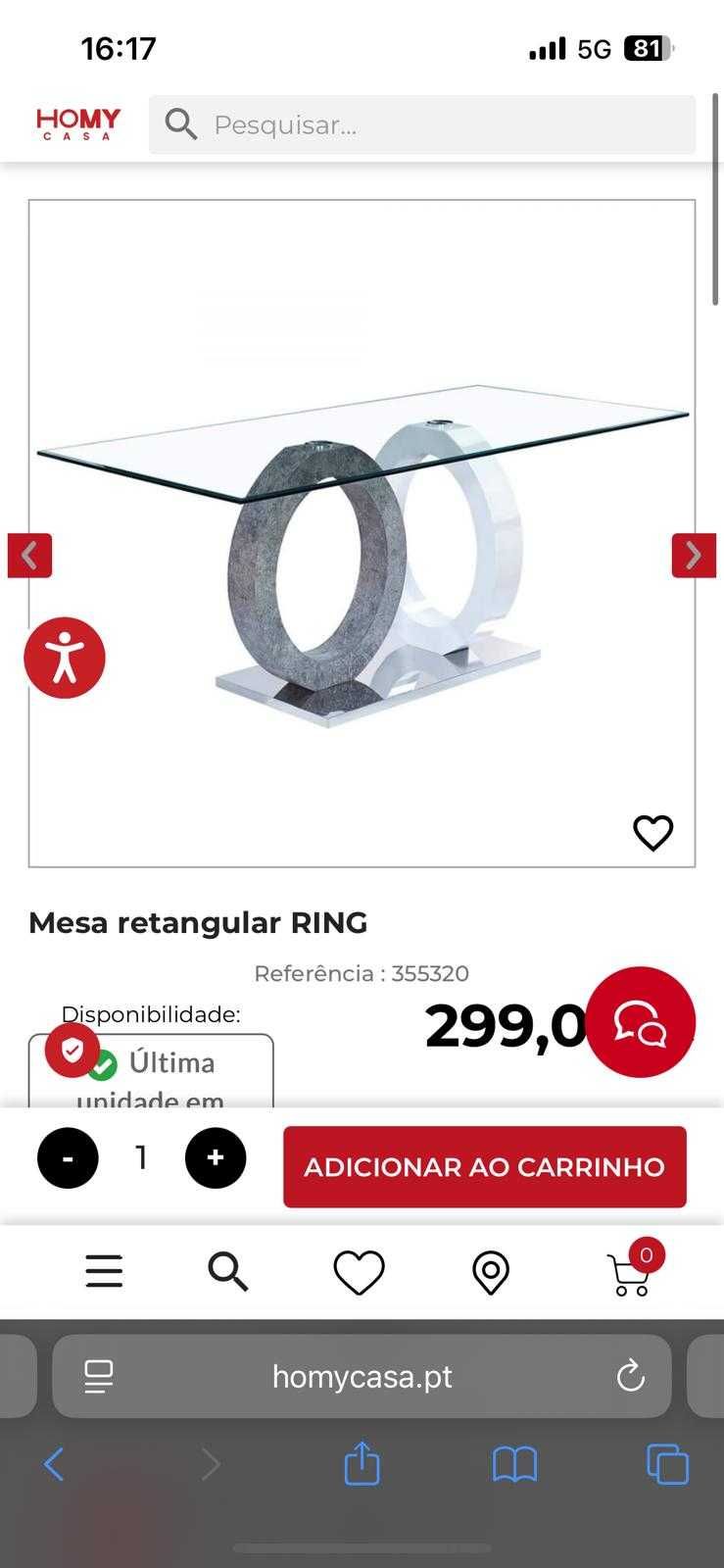 Mesa de Jantar Retangular Ring 1.80x0.80