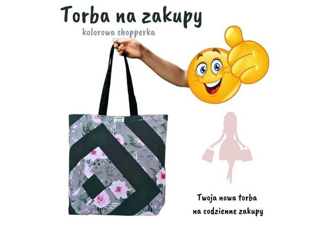 Torba na zakupy kolorowa bawełniana shopperka pojemna duża