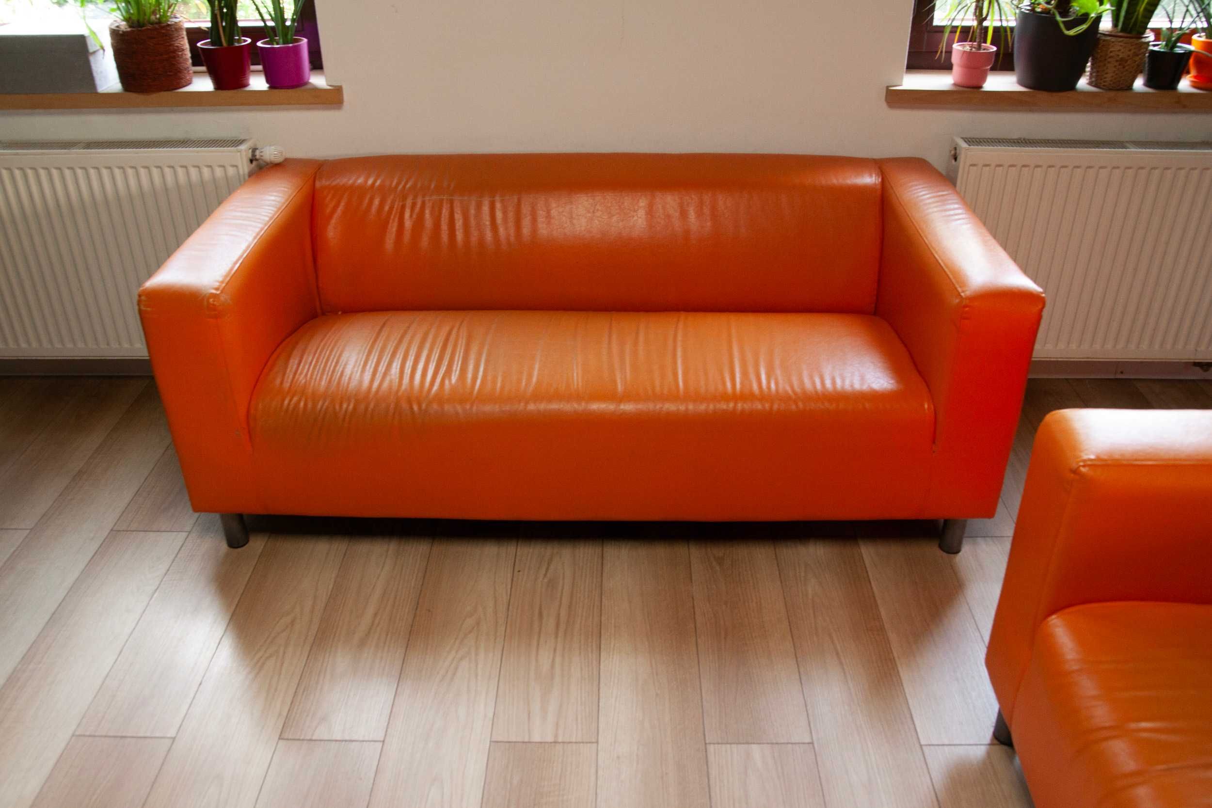 Sofa IKEA Klippan skórzana pomarańczowa x2