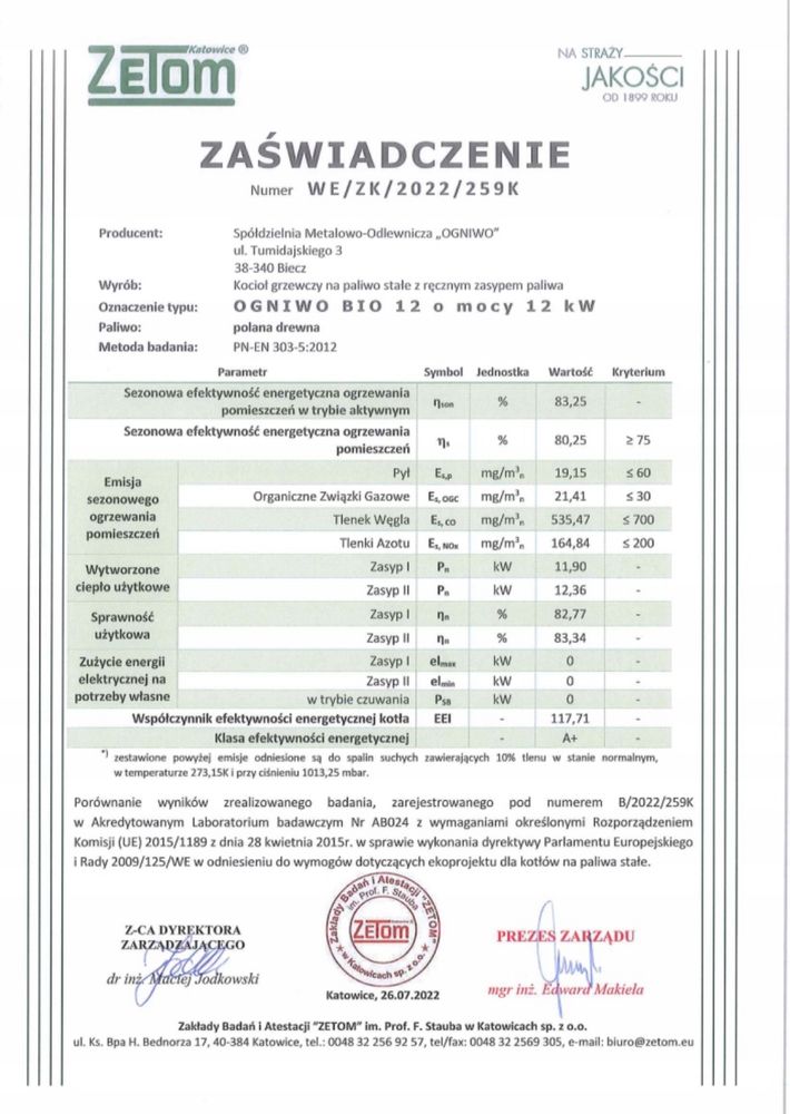 Kociol ogniwo 12 kW bio darmowy transport