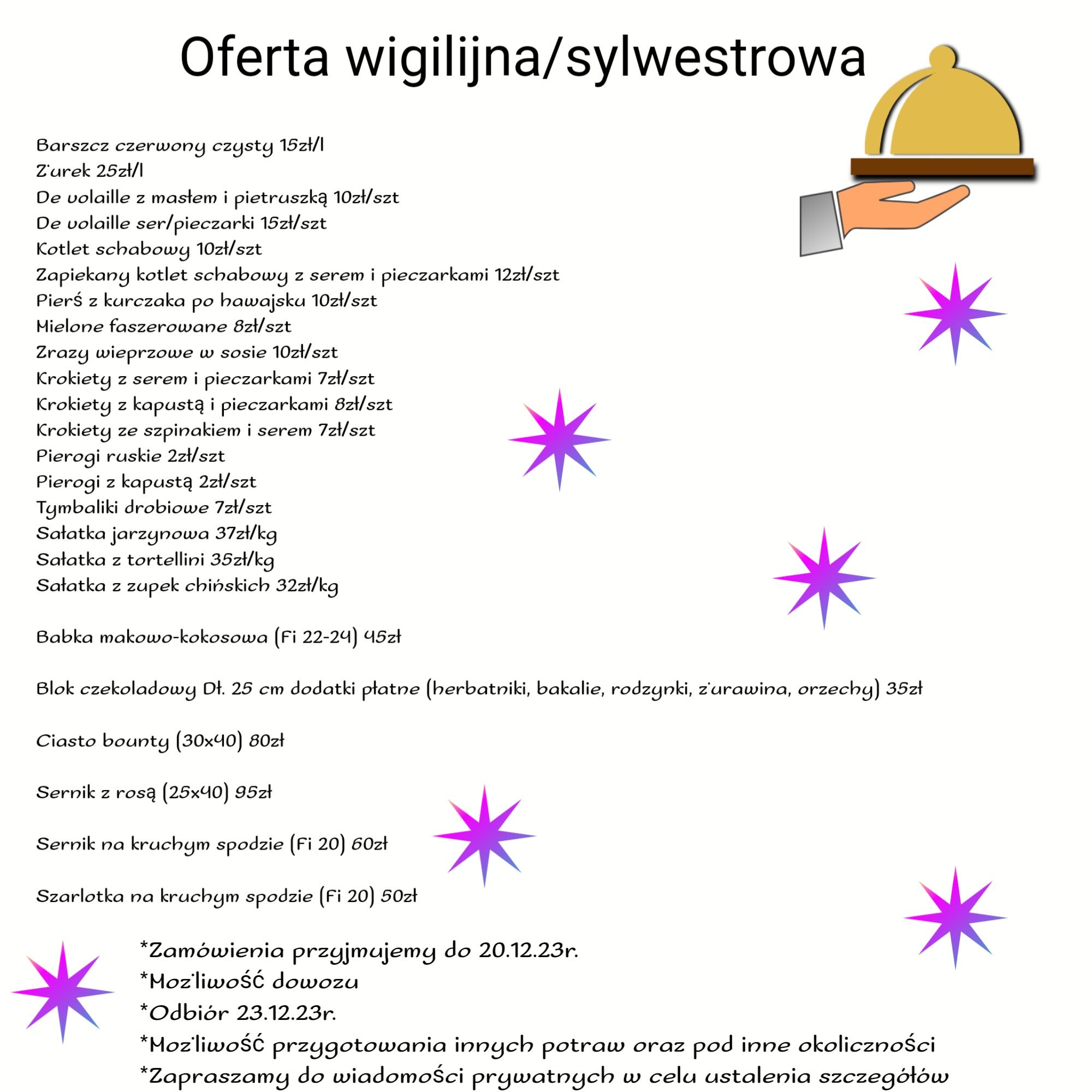 Oferta wigilijna, sylwester, andrzejki, catering, urodziny, chrzciny,