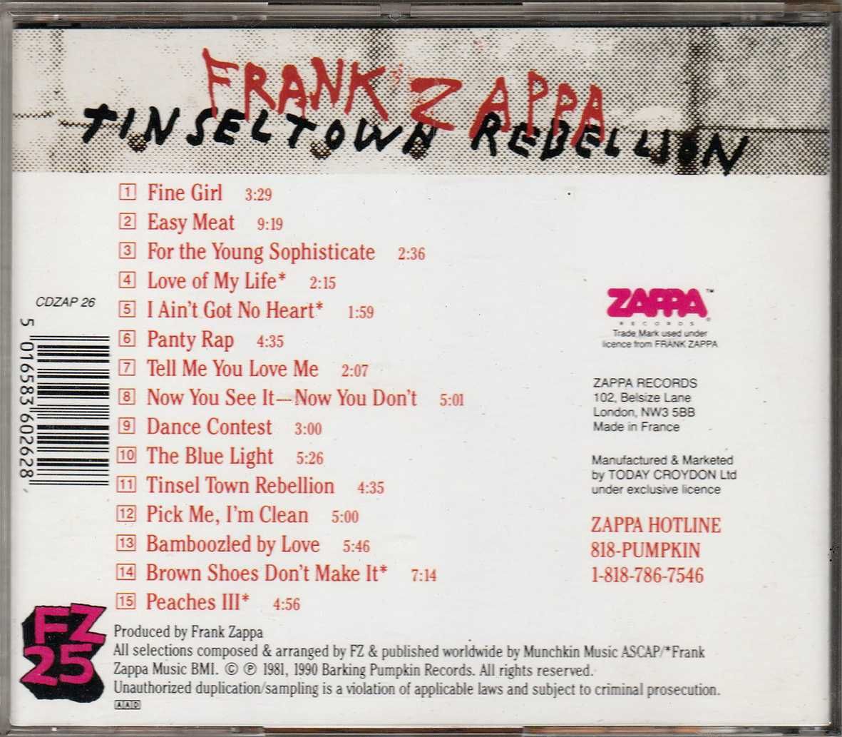 CD Frank Zappa - Tinseltown Rebellion