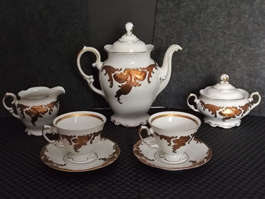 Porcelana Wawel W-ch  Serwis Tet-ta-Tet Mokka  Złoty Liść Fryderyka