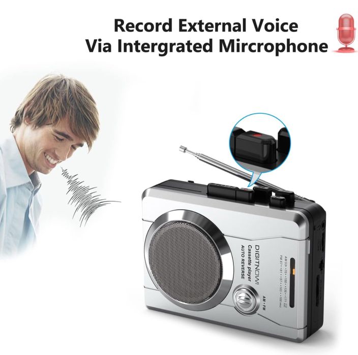 DIGITNOW! Przenośny odtwarzacz kasetowy z radiem FM