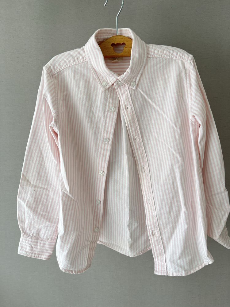 Camisa ás riscas, branca e rosa