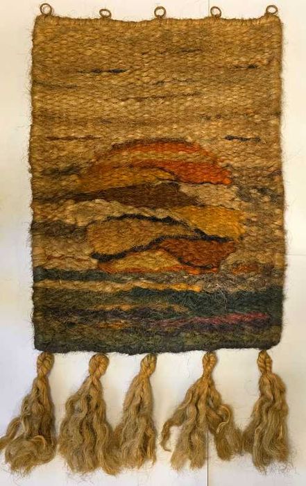 Duży kilim / makrama z włókna kokosowego ''Zachód słońca'' lata 90-te