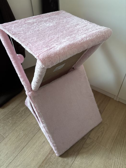 Różowy drapak dla kota 2w1 składany– domek + zabawka + drapak