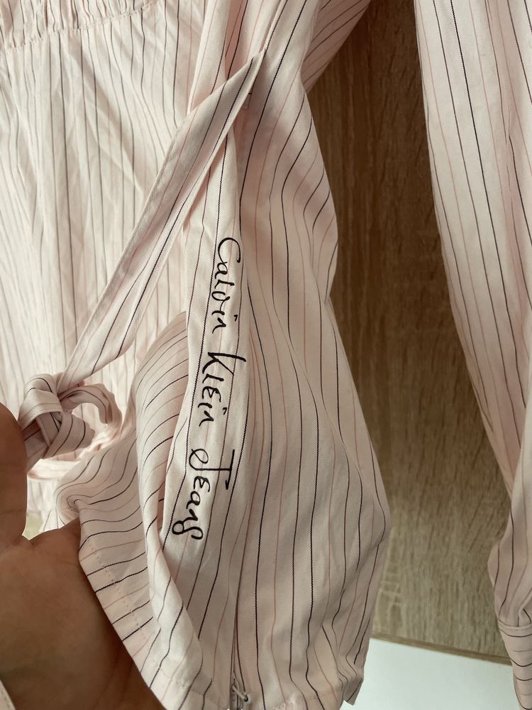 Koszula Calvin Klein Jeans L logowana paski pudrowy róż elegancka