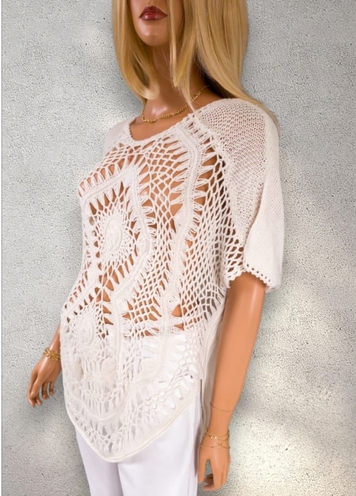Biała ażurowa narzutka elegancka i stylowa xl/xxl