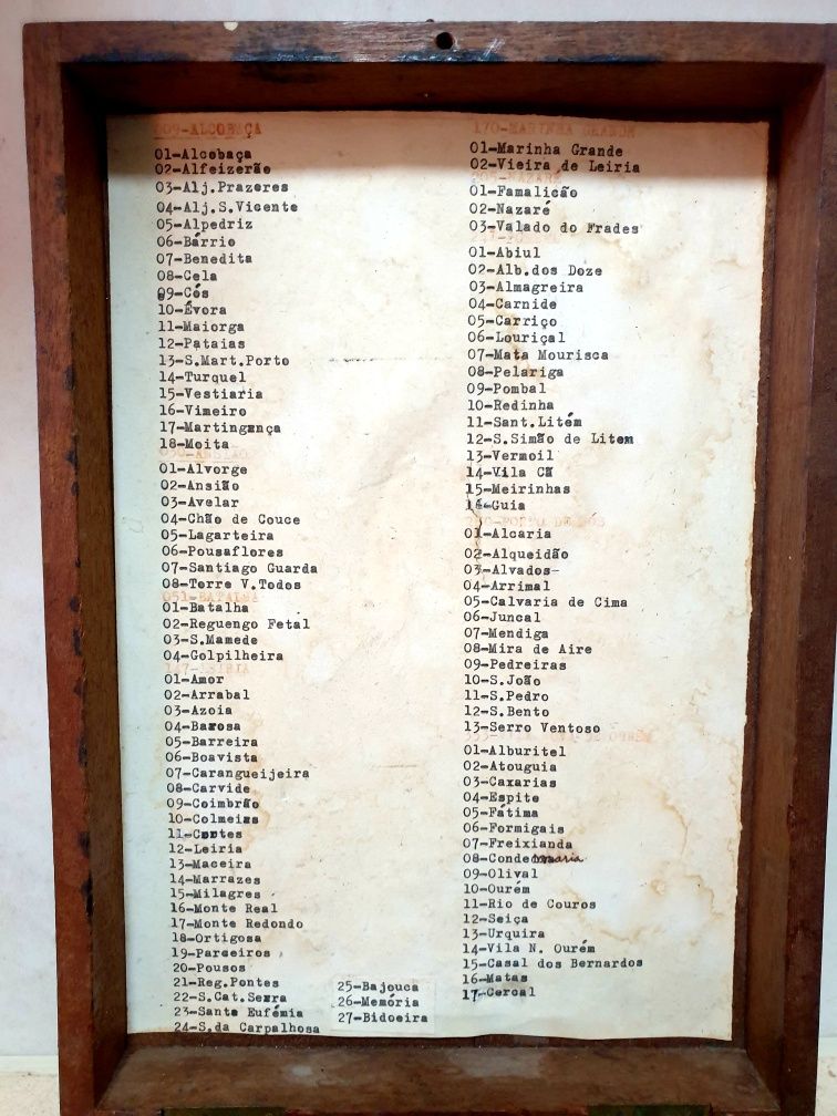 Antiga caixa de carimbos de cidades portugueses com caixa em madeira
