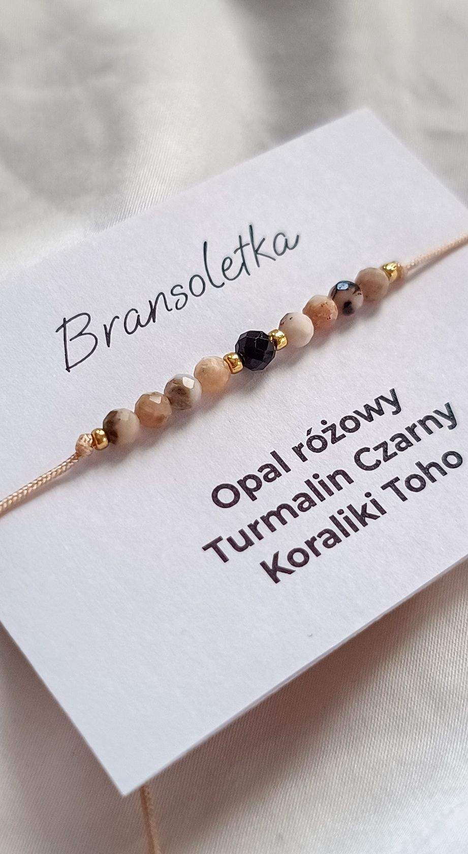 Bransoletka kamienie naturalne minerały opal różowy Turmalin czarny