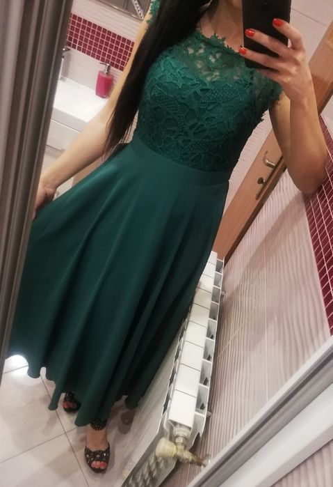 Nowa sukienka maxi długa wesele koronka koronkowa 38 M zieleń