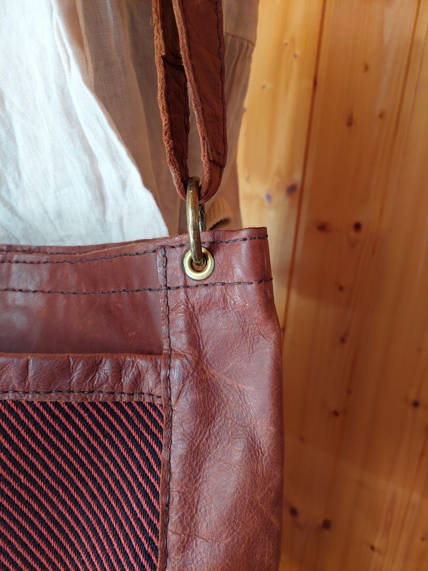 Torba skórzana vintage camel shopper duża