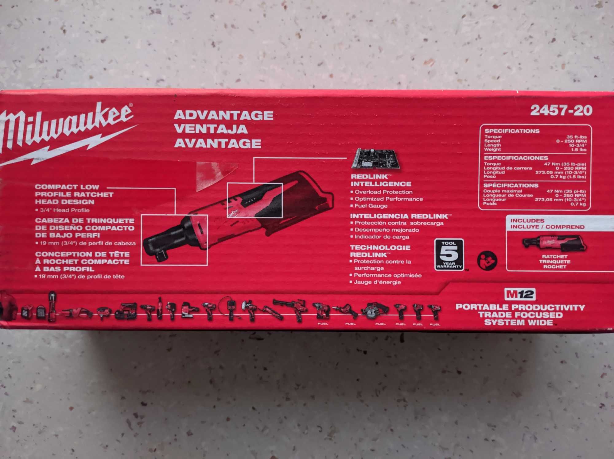Аккумуляторная угловая трещетка 3/8" Milwaukee M12 2457-20 (M12IR-0)