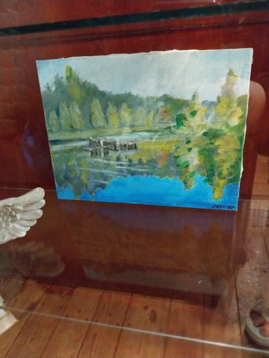 Stary obraz na płótnie olejny 1948 Stolz pejzaż kaszuby antyk