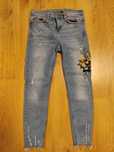 Spodnie jeansowe rurki skinny stretch z haftem z przetaraciami Zaraz