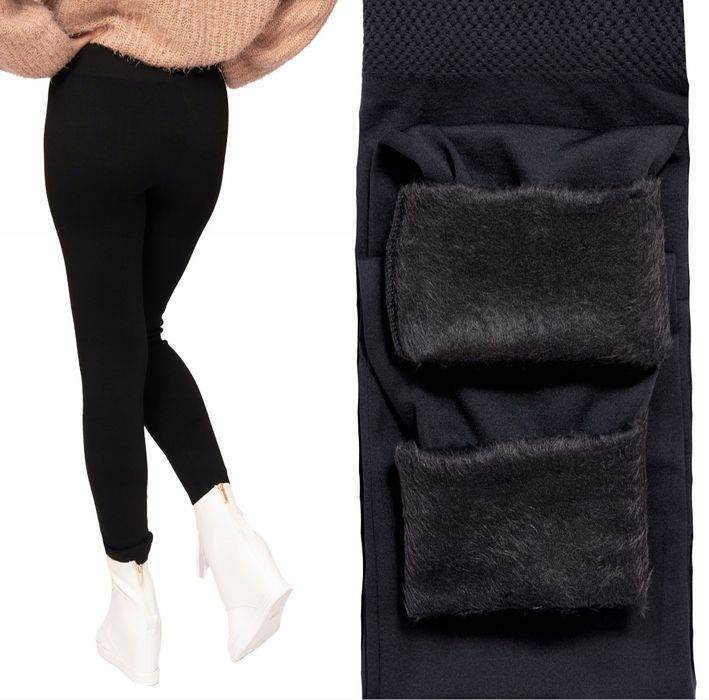 Legginsy getry spodnie  ocieplene delikatnym  futrem termo zimowe