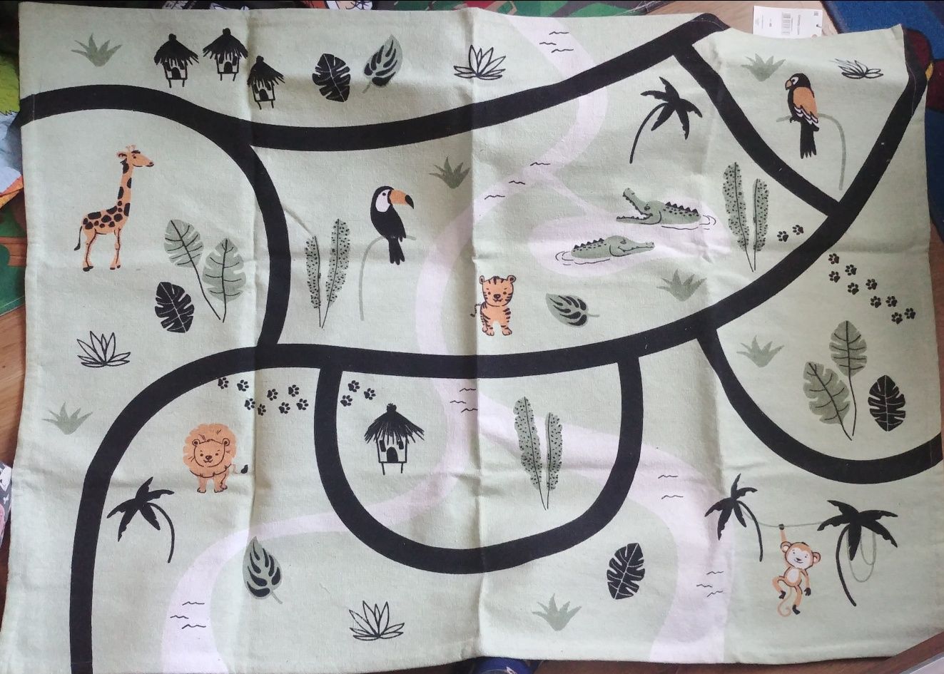 Nowy bawełniany dywan dziecięcy zielony - dżungla/zwierzęta 90x130cm