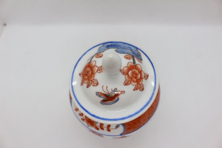 Pote Porcelana Chinesa Floral e Borboletas Estilo Samurai XX 15 cm