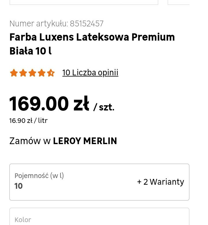 Biała farba lateksowa Premium Luxens 10L