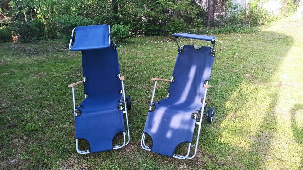 Zestaw 2 leżaków z daszkiem na kółkach leżaki na plażę do ogrodu